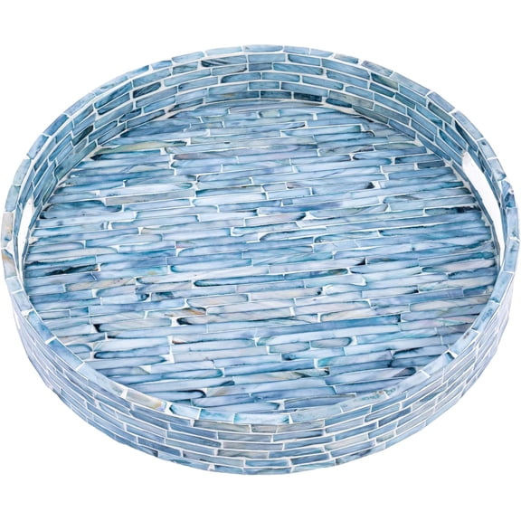 12.6 Inch Round Mother of  Lacquer Serving Tray with Handles for Coffee Table Decor