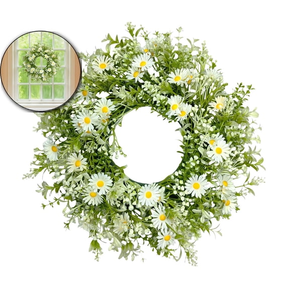 12.6 Inch Spring Wreath for Front Door Summer Wreath with Sunflower Wildflowers for Indoors Outdoor Home Decorations