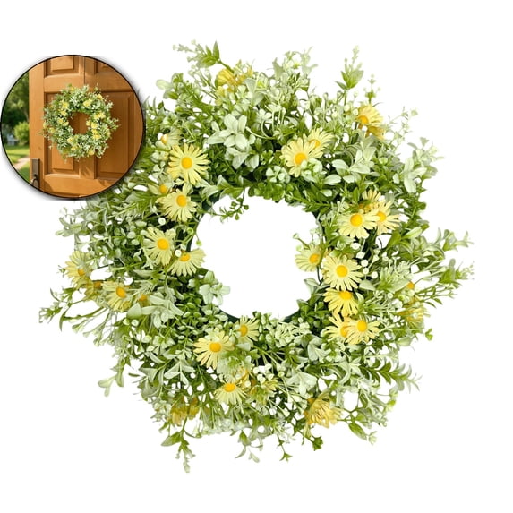12.6 Inch Spring Wreath for Front Door Summer Wreath with Sunflower Wildflowers for Indoors Outdoor Home Decorations