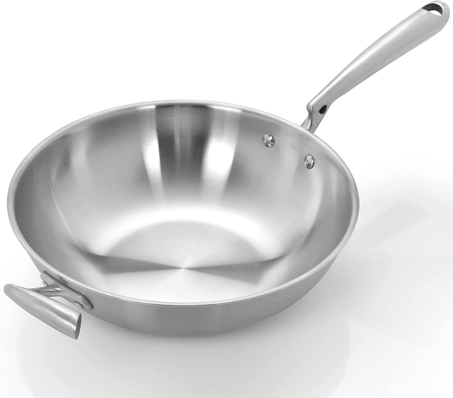 12.6 Inch Stainless Steel Wok pan with Lid 5 Ply Steel Skillet