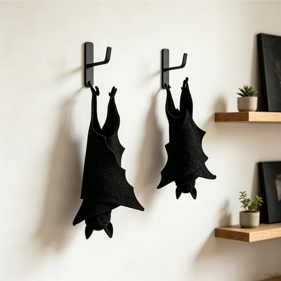 12.6 Inch Upside Down Hanging Bat Halloween Decorations, Realistic Black Felt Bat Ornaments, Spooky Indoor Outdoor Decor Supplies for Indoor Outdoor House Yard Halloween Party