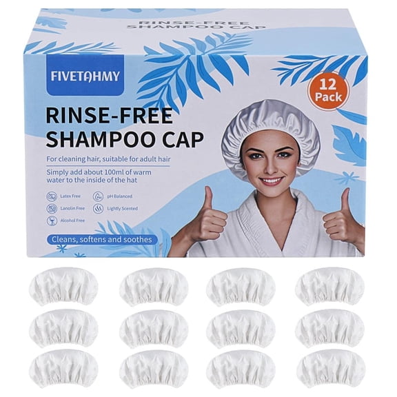 12/6 Pack Shampoo Caps, No Rinse Waterless Hair Wash Cap for Bedridden Patients, Elderly and Post Surgery People, Suitable for Hospital, Camping and Home Use,Rinse Free Caps Portable Design