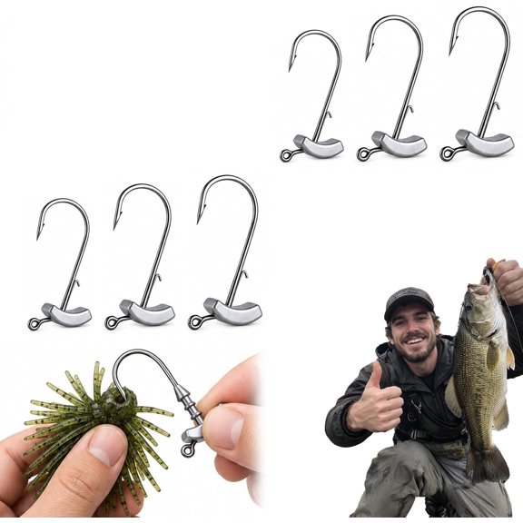 12/6 Pack Urchin Bait Hooks, Weighted Sea Urchin Hooks with Barbed Bait Keeper, Wide Gap Soft Plastic Hooks, 1/0,4/0&5/0 for Fuzzy-Style Soft Plastics&Bass Fishing