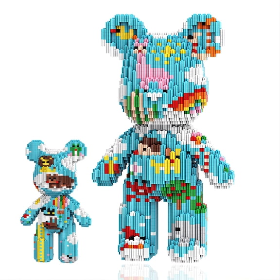 SehrKlug 12.6" Sky Castle Teddy Bear Micro Building Bricks Set for Adults, Dreamy Collectible Home Decor, Screen-Free Relaxing Hobby Birthday Gift