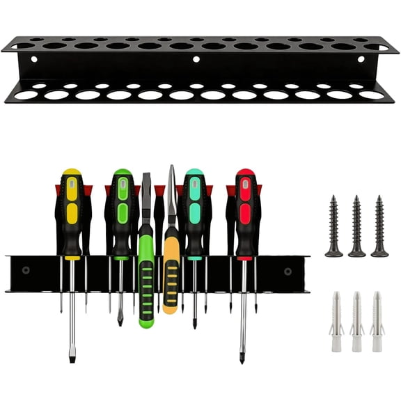 12.6" Wall-Mounted Screwdriver Holder, Metal Pliers Holder, 23 Holes Multi-Purpose Tool Organiser, Hand Tool Organiser, Suitable for garages, workshops, storage sheds & workbenches