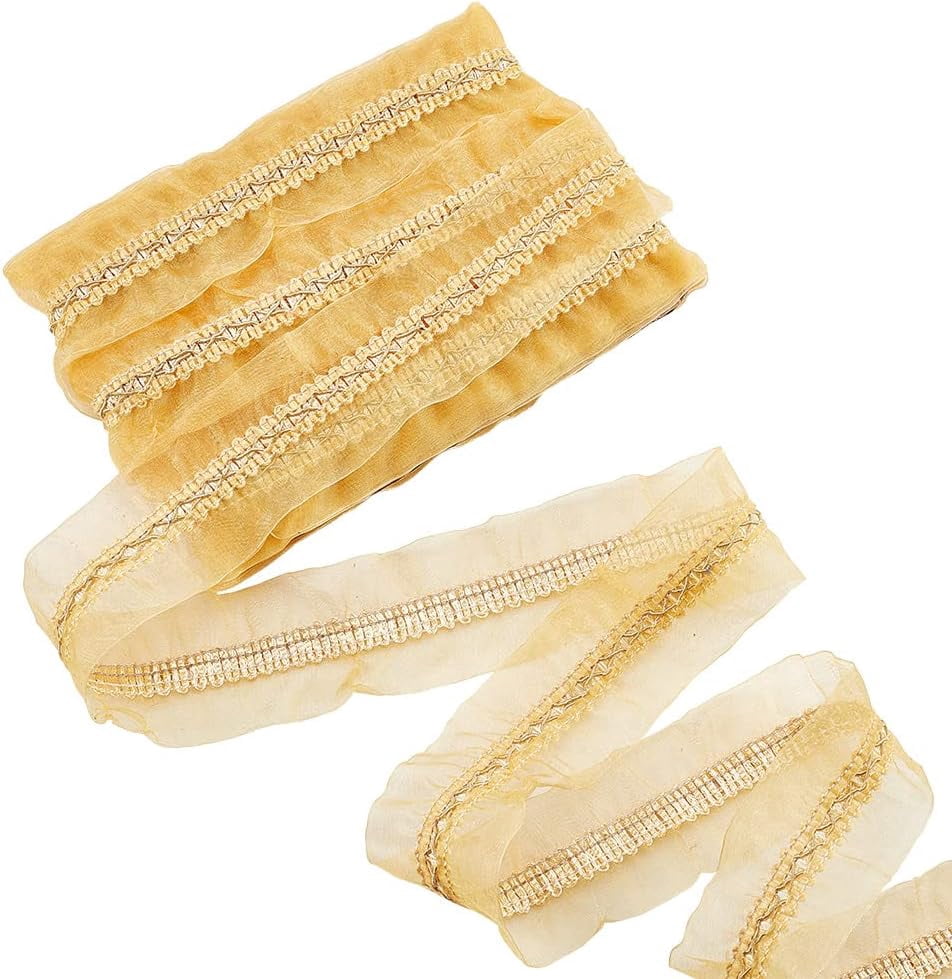 Mustard Ruffle Trim 12.6 Yards Double Ruffle Trim 2-1/8 Inch Organza Ruffled Lace Ribbon ...