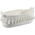 thumbnail image 1 of 12.6 x 6.9 x 4 Inch White Cotton Baskets Boho Woven Basket Small Macrame Rope Tassel Style Storage Organizing Box Bin for Home Bedroom Nursery Living Room Entryway Decoration White DIY, 1 of 6