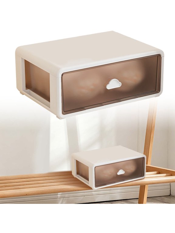 12.6"x8.7"x5.9" Stackable Drawer Underwear Storage Box, Closet Organizer for Bras Socks Lingerie, Semi-Transparent Window with Cloud Handle, PP Drawer for Small Clothes, 1 Layer, By Preplabs