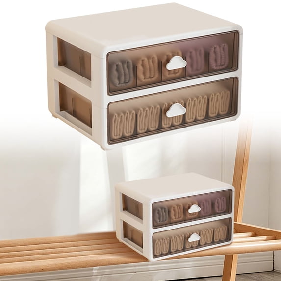 12.6"x8.7"x8.7" Stackable Drawer Underwear Storage Box, Closet Organizer for Bras Socks Lingerie, Semi-Transparent Window with Cloud Handle, PP Drawer for Small Clothes, 2 Layers, By Preplabs