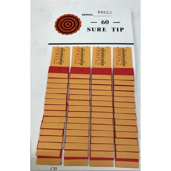 "12" #60 Sure Tip Boards (01-60) Bingo/Jar Tickets Free Shipping USA