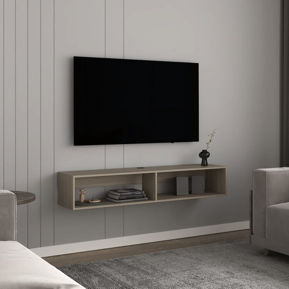 12.60 in Deep TV Stand of Engineered Wood with 2 Shelves for Small Spaces