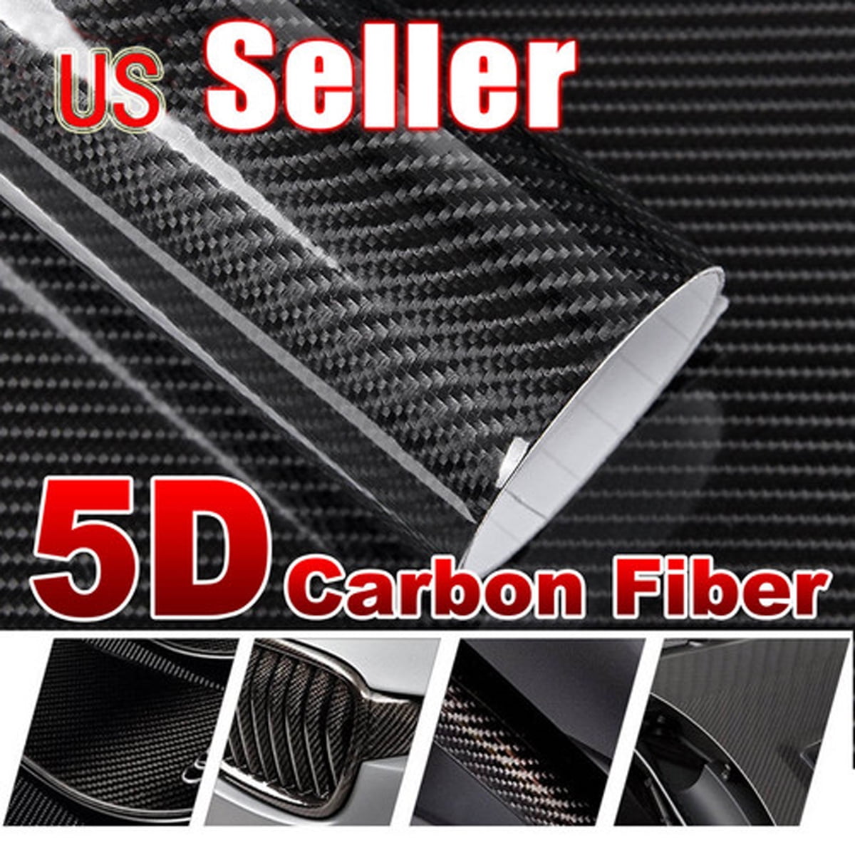 Auto Accessories 5D Glossy Carbon Fiber Wrap Vinyl Film Car Interior Wrap  Stickers, Car DIY Interior Exterior (12 * 60inch) (US Stock)