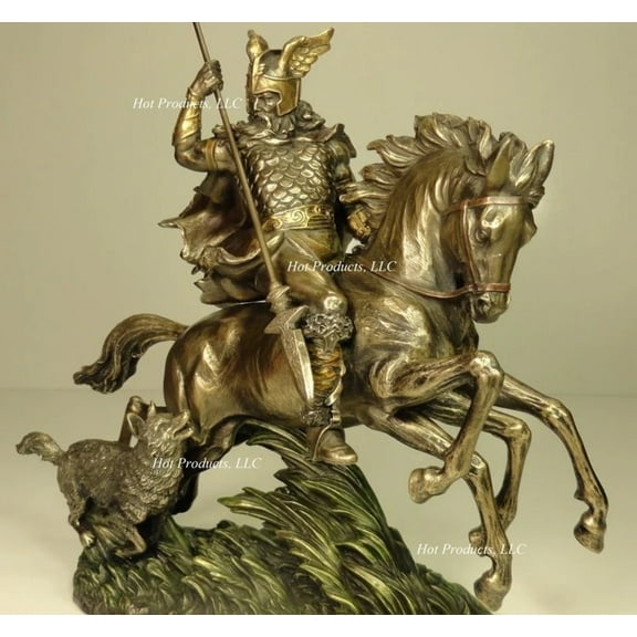 12.63 Inch Odin Riding Sleipnir Followed by Wolf Bronze Color Figurine