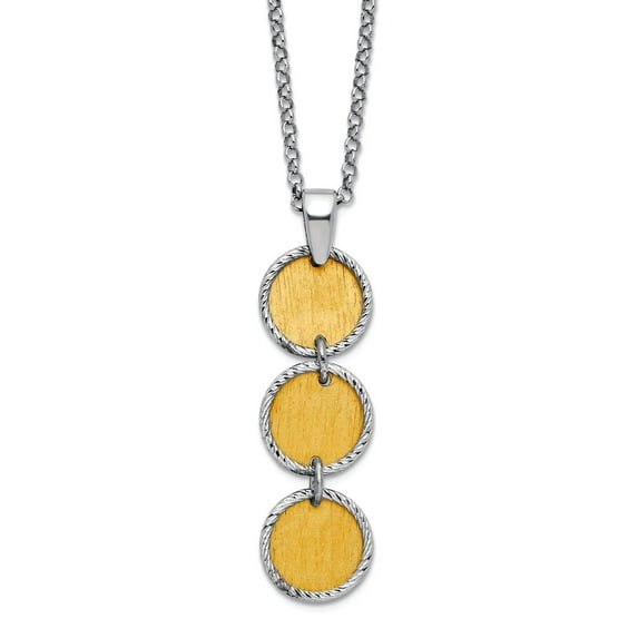 12.65mm 925 Sterling Silver Rhodium Gold Plated Polished Brushed Circles With 2 Inch Extension Necklace 18 Inch Pendant