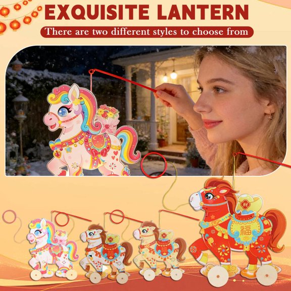 12.68 X 9.84 Inch Diy Lantern Making Kit With Cardstock, String, Button Batteries, Pipe Cleaners & Handle, Adorable Cartoon Horse Design, Fun Handcraft Decor For Family