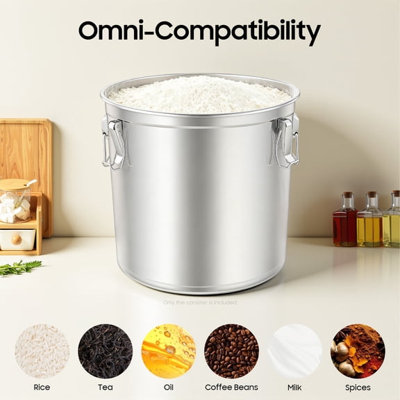 12.68Gal Stainless Steel Airtight Canister with Handles&Lid for Kitchen, Dry/Wet Food Cereal Grain Canisters Container-Keep Flour, Sugar, Rice Fresh Bucket Storage