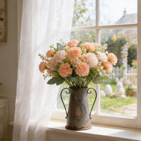 12.6In Artificial Carnation Flowers Fake Floral Bouquet for Wedding Home Party Decor(Orange)