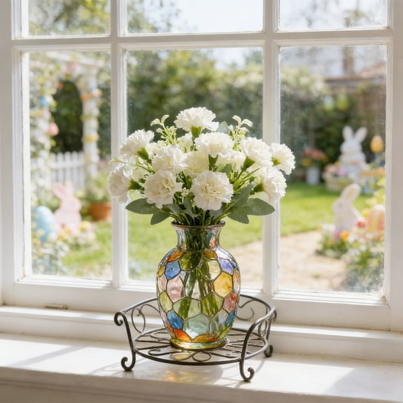 12.6In Artificial Carnation Flowers Fake Floral Bouquet for Wedding Home Party Decor(White)