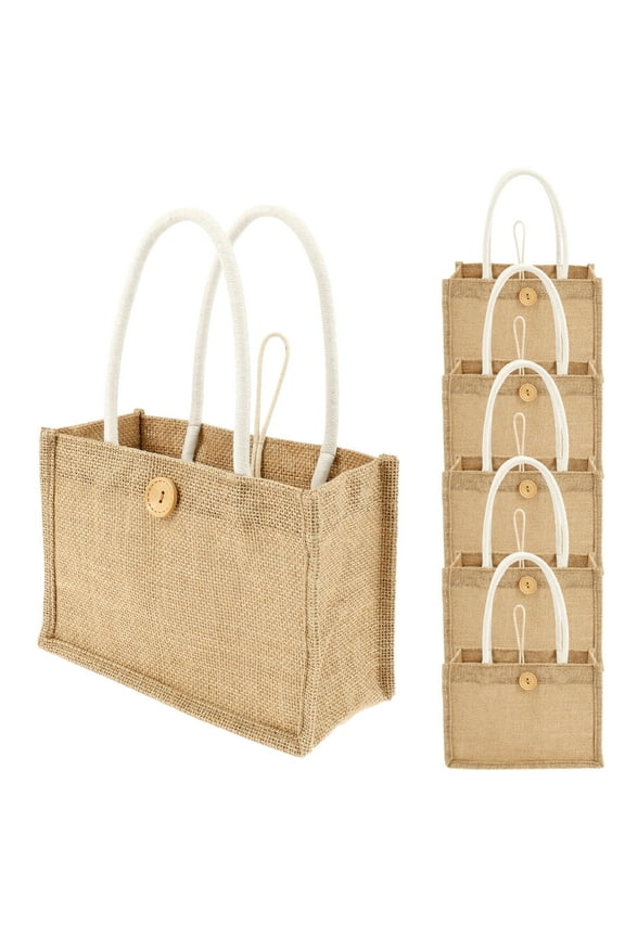 12/6Pcs Burlap Tote Bag with Handle Waterproof Burlap Bags Reusable Jute Tote Portable Jute Handbag Minimalist Design for Groceries Beach Day
