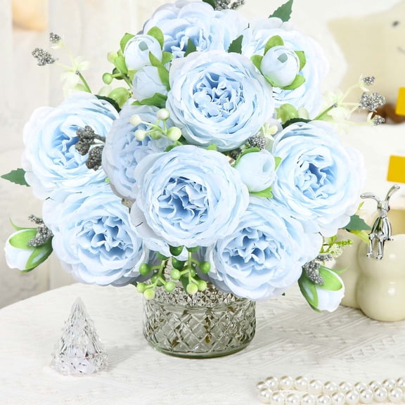 12.6in Artificial Peony Flower Bouquet - Dusty Rose & Blush Pink Silk Flowers with Greenery,Wedding Bouquets for Bride,Bridesmaid,Table Centerpieces,Home Decor,Party,DIY Floral Arrangements