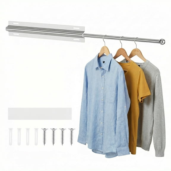 12.6in Valet Rod for Closet Pull Out,Stainless Steel Slide Out Clothes Rod with 4 Detachable Hook Closet Valet Pole for Hanging Coat Shirt Pants