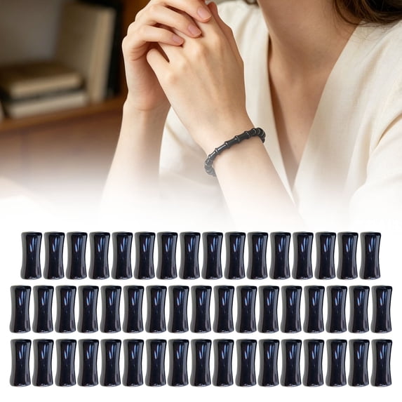 12*6mm/0.47*0.23in Black Beads for Jewelry Making, Flat Sided Bamboo Tube Craft Beads, Smooth Polished Loose Beads for DIY Bracelet Necklace Earring (50Pcs, Plastic)