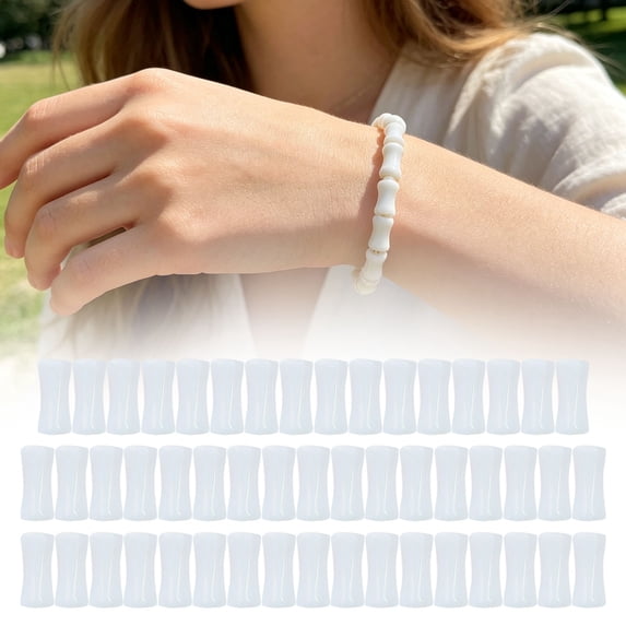 12*6mm/0.47*0.23in Ceramic-White Beads for Jewelry Making, Flat Sided Bamboo Tube Craft Beads, Smooth Polished Loose Beads for DIY Bracelet Necklace Earring (50Pcs, Plastic)