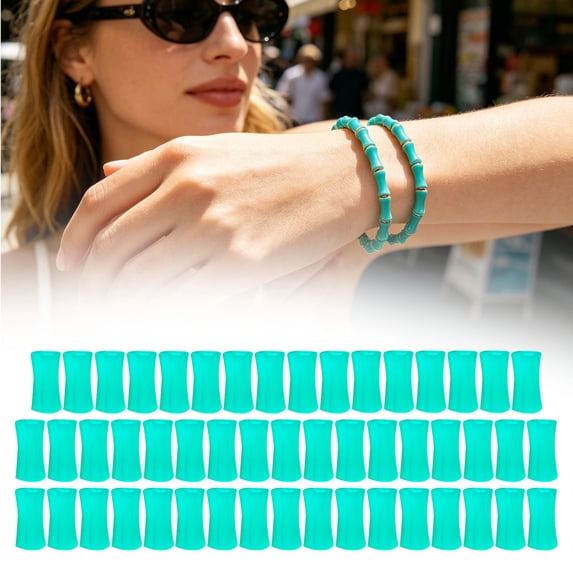 12*6mm/0.47*0.23in Jade Green Bamboo Beads for Jewelry Making, Flat Sided Bamboo Tube Craft Beads, Smooth Polished Loose Beads for DIY Bracelet Necklace Earring (50Pcs, Plastic)