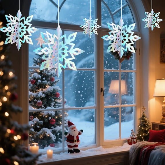 12/6pcs Winter Christmas Snowflake Decorations, 3D Snowflakes Hanging Decorations for Christmas Garland Winter Holiday Home Birthday Party Decor