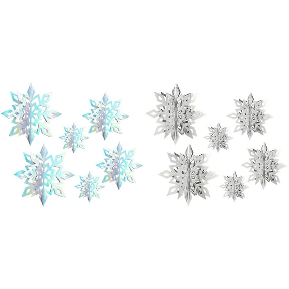12/6pcs Winter Christmas Snowflake Decorations, 3D Snowflakes Hanging Decorations for Christmas Garland Winter Holiday Home Birthday Party Decor