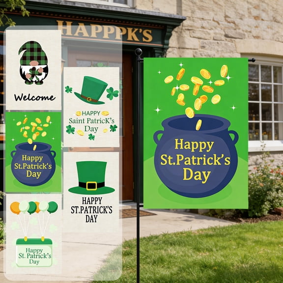 12.6x18.5 Inch St. Patrick's Day Garden Flag – Green Shamrock Outdoor Flag for Yard, Patio, Porch or Fence, Double-Sided Irish Banner for Holiday Party and Festival Home Decorations