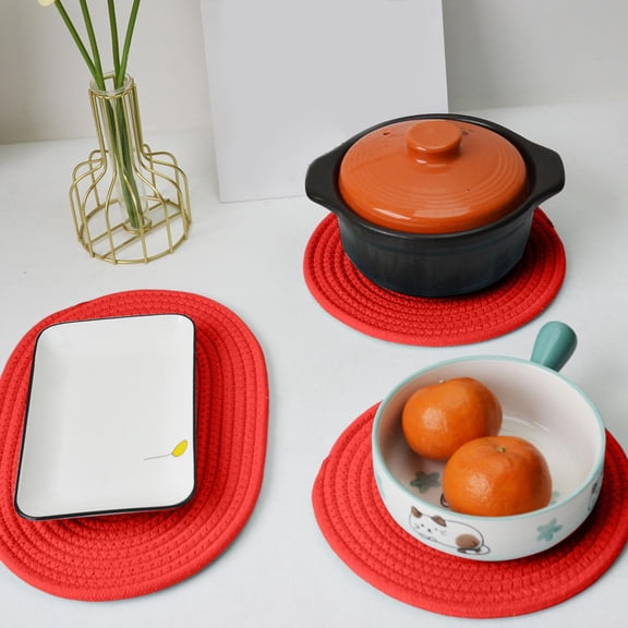 12.6x8.7In Woven Cotton Placemats Set of 3 Braided Heat Resistant Table Mats Thermal Insulation Hot Pad for Kitchen Dining Room Buffet Holiday Gift Home Decor