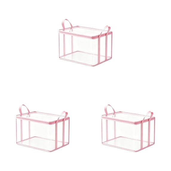 12.6x9.8x9.8 Inch Heavy Duty Clear Storage Box with Lid, Large Capacity Organizer Tote for Clothes Travel Attic Moving, Reinforced Handle Durable Storage Container 3PC