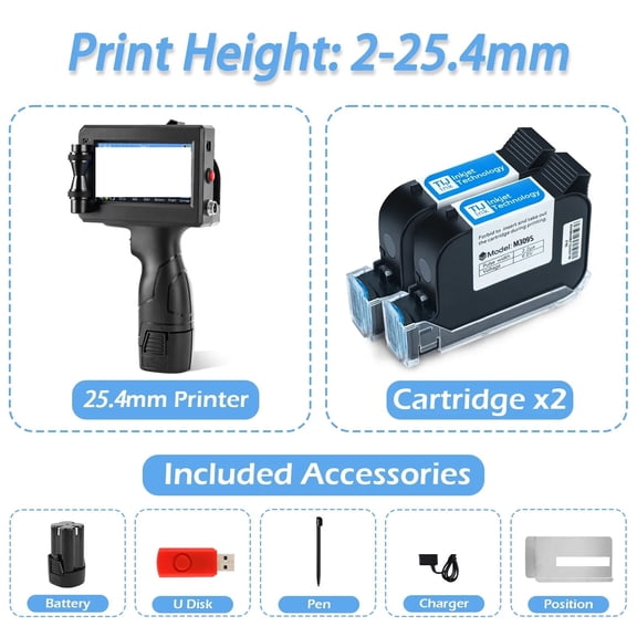 12.7/25.4mm Handheld Inkjet Printer For QR Barcode Batch Date Number Expiry Date Coding Machine 25 Languages ,Easy to Install