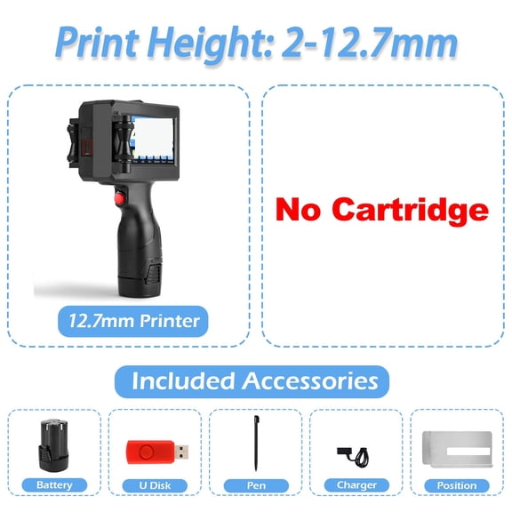 12.7/25.4mm Handheld Inkjet Printer For QR Barcode Batch Date Number Expiry Date Coding Machine 25 Languages ,Fast-Drying Ink with Crisp Output