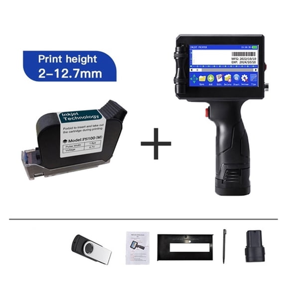 12.7/25.4mm Label Printer, Handheld Inkjet Printer, 2D Bar Lot Number Logo Encoding Machine Portable