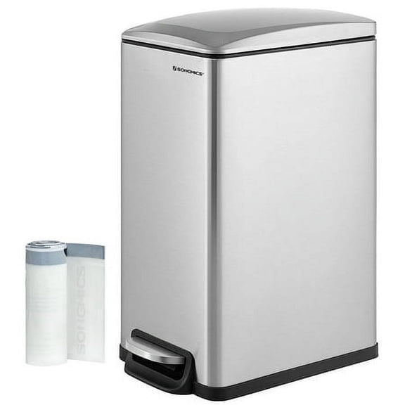 12.7 Gallon Slim Trash Can, Kitchen Garbage Can for Narrow Spaces, Stainless Steel, Silver