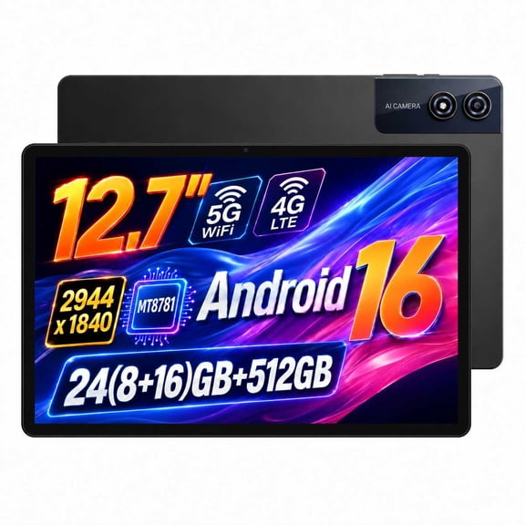 12.7 inch Tablet, 512GB, Android 16, 24GB(8+16) RAM, Octa-Core, 11580mAh Battery, Black