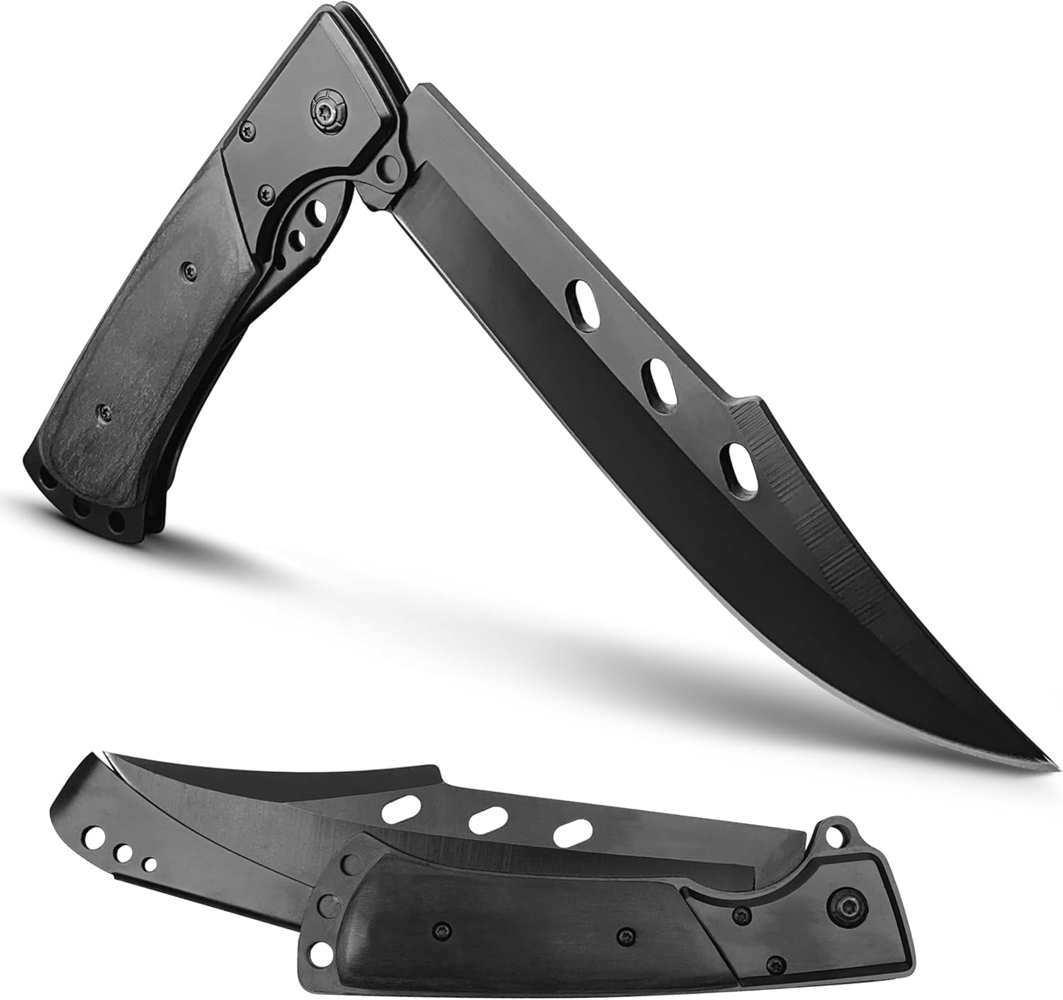 12.7" Lar Folding Knife Tactical Knives with Ebony Handle and Sheath - 7.2" Long Blade Big Pocket for Men EDC Survival Hunting Camping Hiking Tools ()
