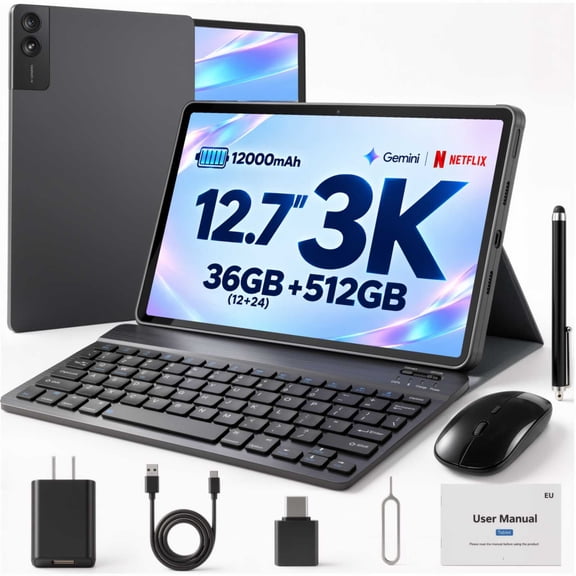 12.7 inch Tablet, 512GB, Android 16, 24GB(8+16) RAM, Octa-Core, 11580mAh Battery, Black