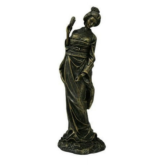 12.75 Inch Resin Standing Geisha Woman with Fan Statue Figurine