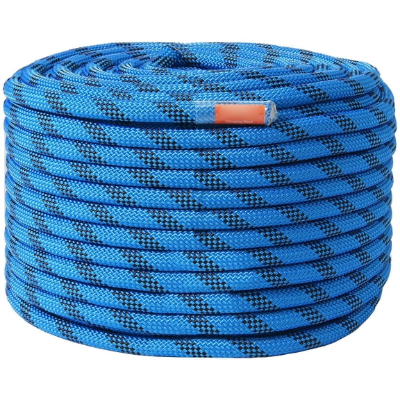 12.7Mm static climbing rope 150ft-30kN fracture strength, with steel hook - blue escape, fire safety rescue rope