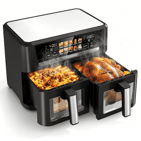 13QT Dual Basket Air Fryer Oven, 1700W with Sync and Match Cook, 10-in-1 Digital Touchscreen Countertop Toaster Oven, Independent Temperature Control for Family Meals
