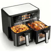 13QT Dual Basket Air Fryer Oven, 1700W with Sync and Match Cook, 10-in-1 Digital Touchscreen Countertop Toaster Oven, Independent Temperature Control for Family Meals