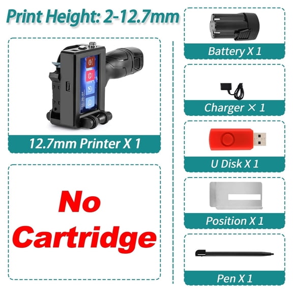 12.7mm Handheld Inkjet Printer Gun With Fast-Drying Ink For Text QR Barcode Batch Number Date Label Printer