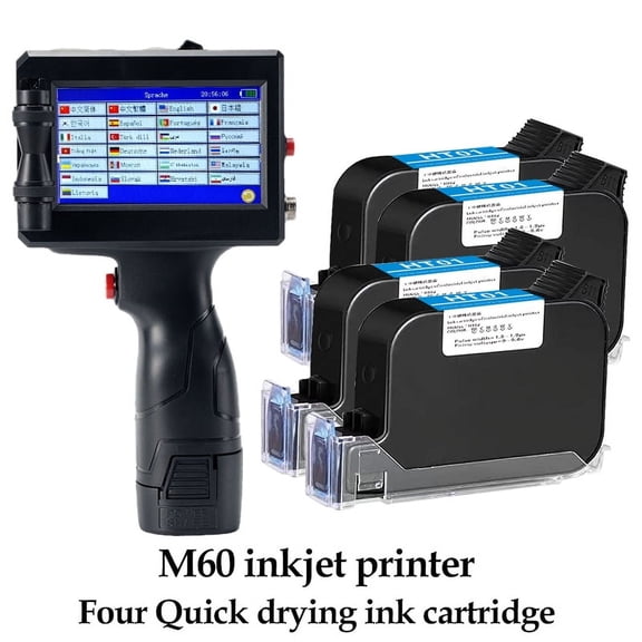 12.7mm Handheld Inkjet Printer, Portable Label Lot QR Code Packaging Bag Plastic Bottle Printer, Fast Drying Ink ,Complete Kit