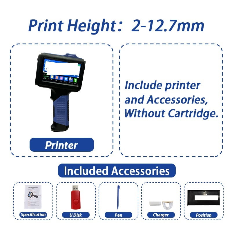 12.7mm Multi-Color Portable Handheld Printer Fully Closed Body Text QR Barcode Batch Number Date Label Printer ,Fast-Drying Ink with Crisp Output