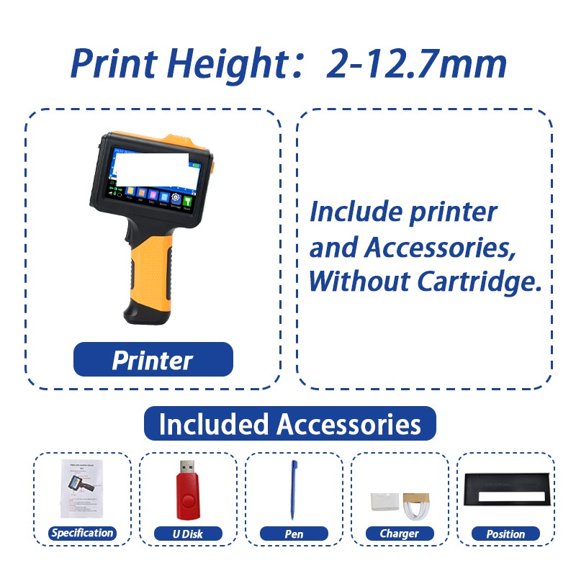 12.7mm Multi-Color Portable Handheld Printer Fully Closed Body Text QR Barcode Batch Number Date Label Printer ,Widely Use