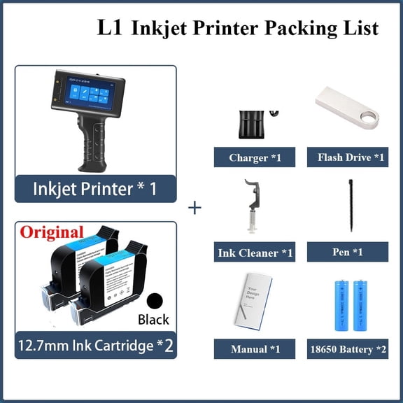 12.7mm Portable Handheld Inkjet Printer For Batch Number Barcode QR Code Textile Hand Printer Label Coding Machine ,Fast-Drying Ink with Crisp Output