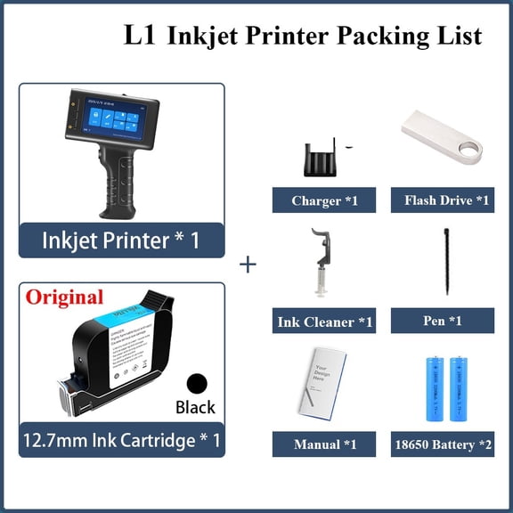 12.7mm Portable Handheld Inkjet Printer For Batch Number Barcode QR Code Textile Hand Printer Label Coding Machine ,Fast-Drying Ink with Crisp Output